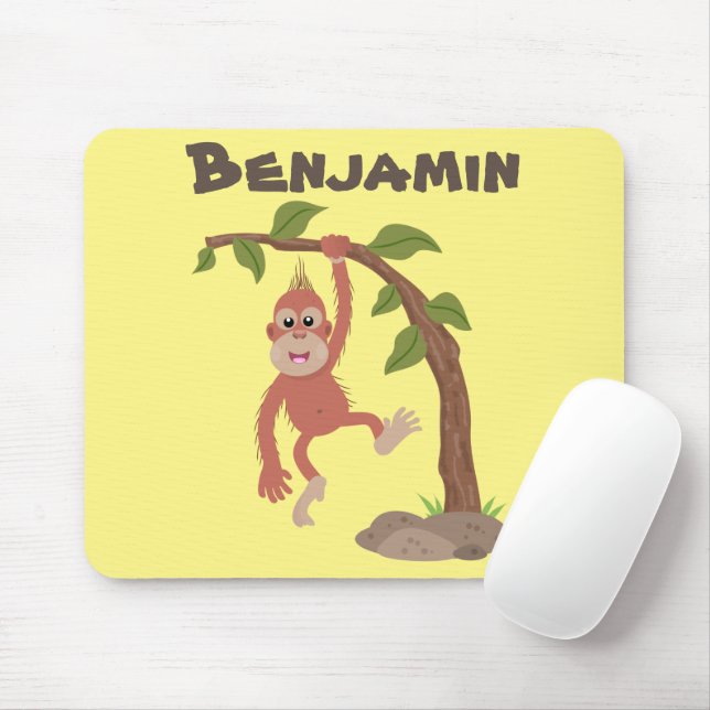 Tecknad av  Cute lycklig baby orangutan Musmatta (Med mus)