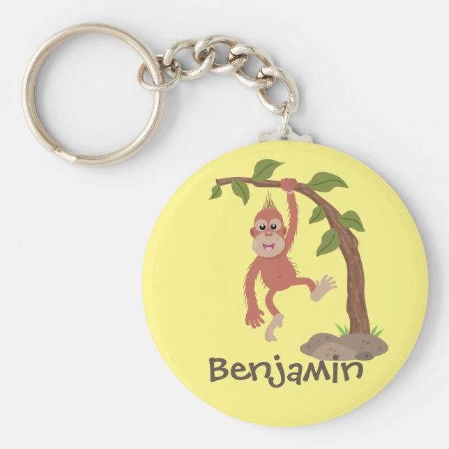 Tecknad av  Cute lycklig baby orangutan Nyckelring (Framsidan)