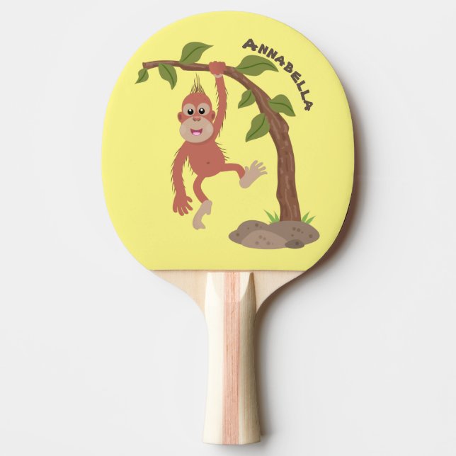 Tecknad av  Cute lycklig baby orangutan Pingisracket (Framsidan)