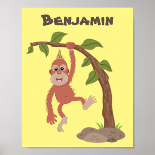 Tecknad av  Cute lycklig baby orangutan Poster