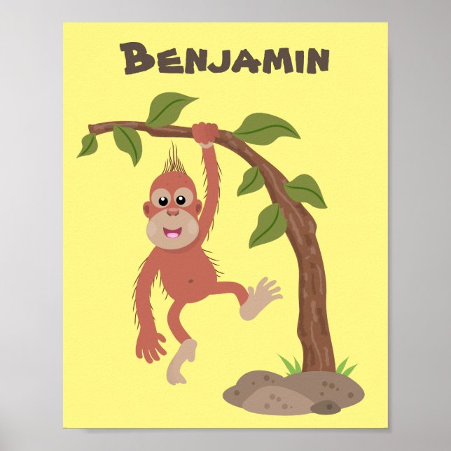 Tecknad av  Cute lycklig baby orangutan Poster (Framsidan)