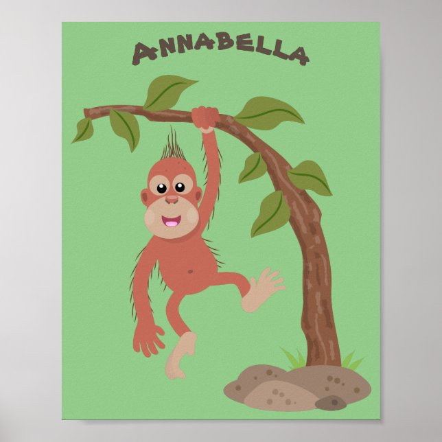 Tecknad av  Cute lycklig baby orangutan Poster (Framsidan)