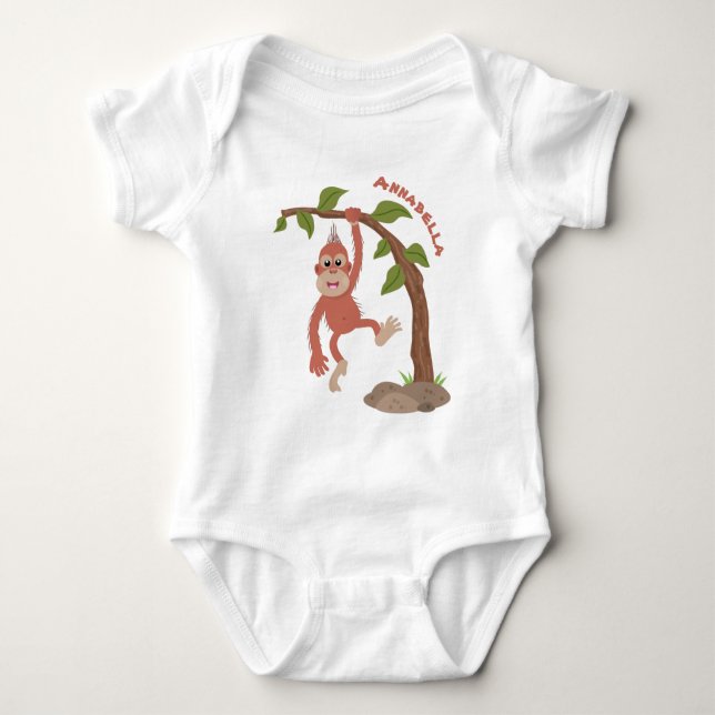 Tecknad av  Cute lycklig baby orangutan T Shirt (Framsida)