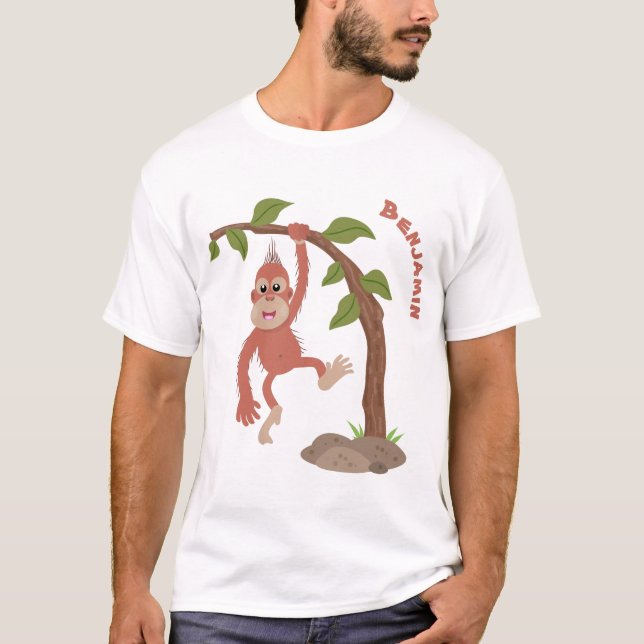 Tecknad av  Cute lycklig baby orangutan T Shirt (Framsida)