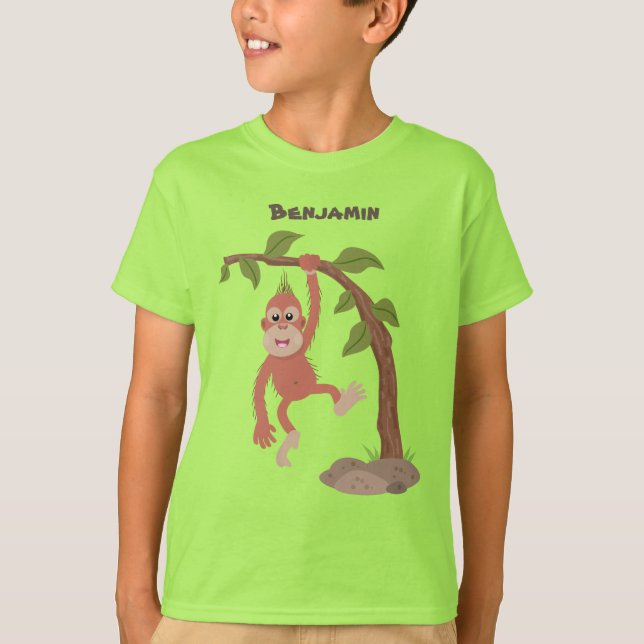 Tecknad av  Cute lycklig baby orangutan T Shirt (Framsida)