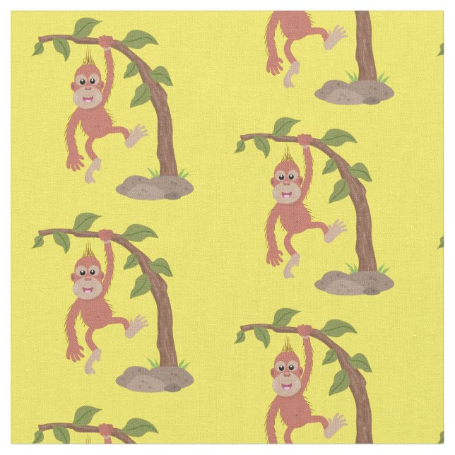 Tecknad av  Cute lycklig baby orangutan Tyg (Närbild)