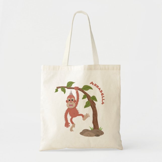 Tecknad av  Cute lycklig baby orangutan Tygkasse (Framsidan)
