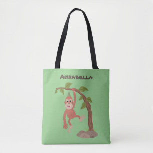 Tecknad av Cute lycklig baby orangutan Tygkasse