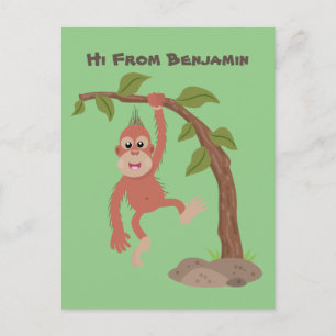 Tecknad av Cute lycklig baby orangutan Vykort