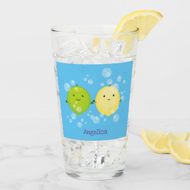 Tecknad av Cute lycklig citronkalk Glaskopp (Bakside Is)