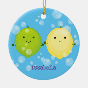 Tecknad av Cute lycklig citronkalk Julgransprydnad Keramik
