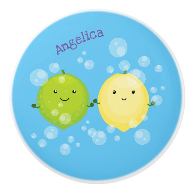 Tecknad av Cute lycklig citronkalk Knopp (Framsidan)