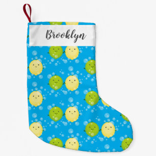 Tecknad av Cute lycklig citronkalk Liten Julstrumpa
