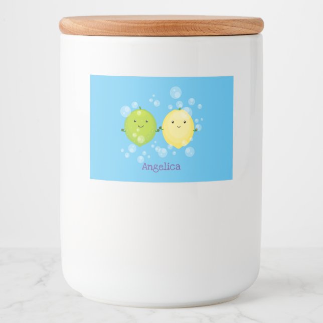 Tecknad av Cute lycklig citronkalk Mat Etiketter (Framsida)