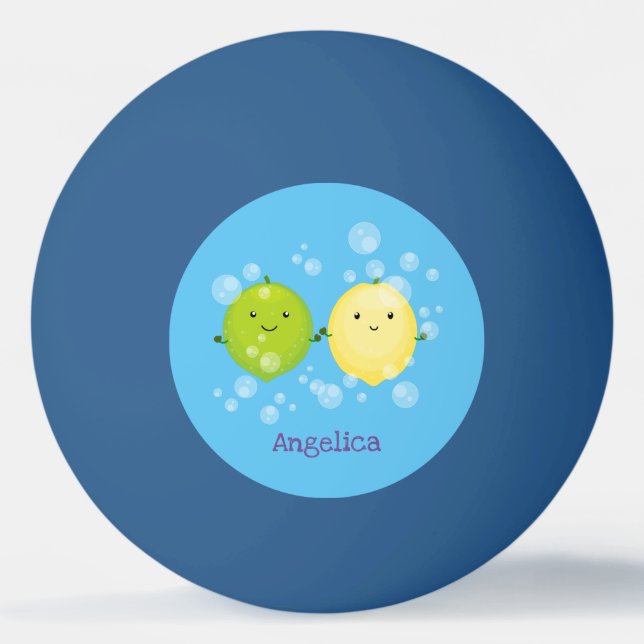 Tecknad av Cute lycklig citronkalk Pingisboll (Framsidan)