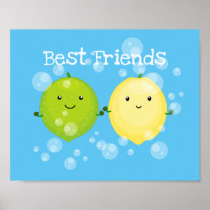 Tecknad av Cute lycklig citronkalk Poster