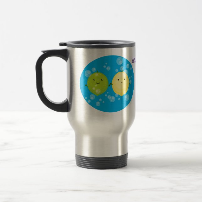 Tecknad av Cute lycklig citronkalk Resemugg (Vänster)
