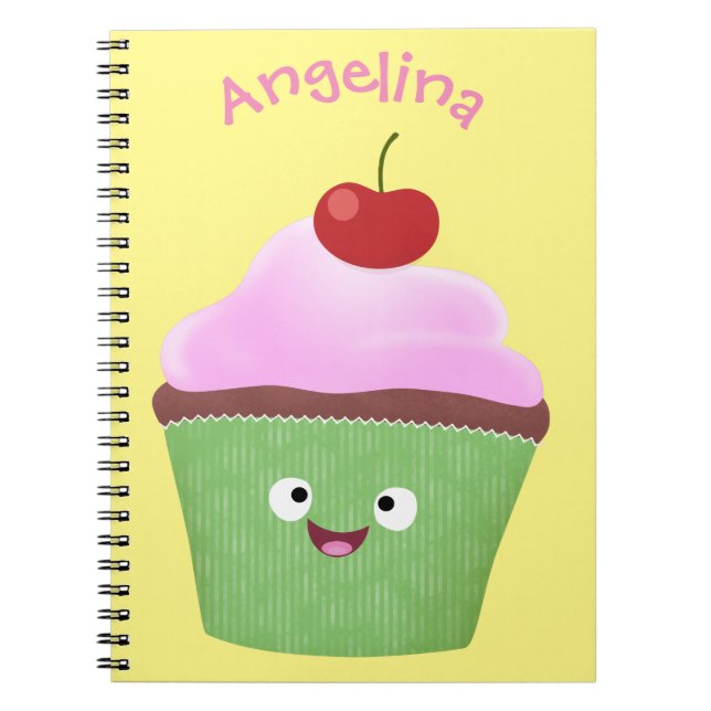 Tecknad av cute lycklig cupkaka anteckningsbok (Framsidan)