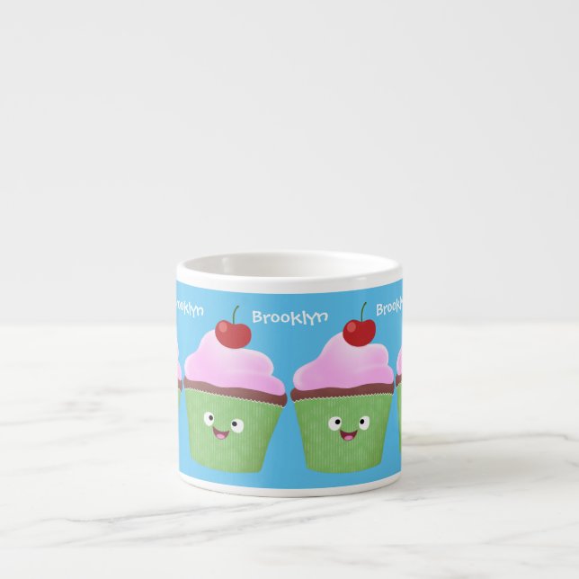 Tecknad av cute lycklig cupkaka espressomugg (Framsidan)