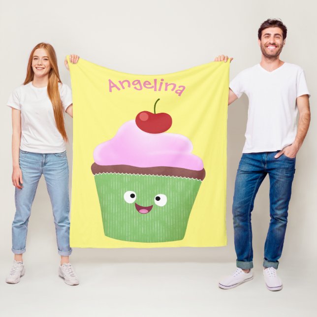 Tecknad av cute lycklig cupkaka fleecefilt (På plats)