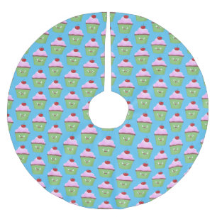 Tecknad av cute lycklig cupkaka julgransmatta borstad polyester