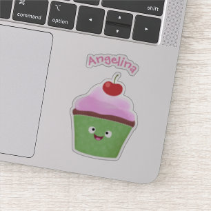 Tecknad av cute lycklig cupkaka klistermärken