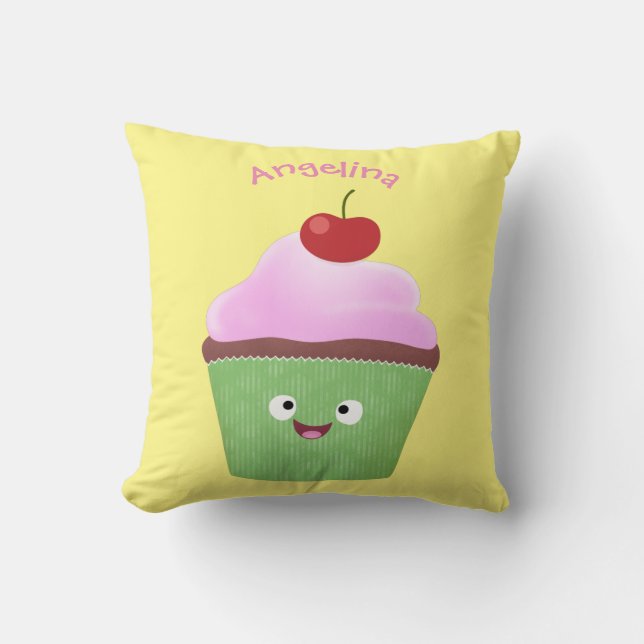Tecknad av cute lycklig cupkaka kudde (Framsida)