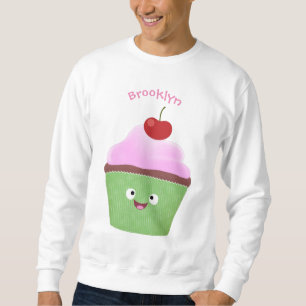 Tecknad av cute lycklig cupkaka lång ärmad tröja