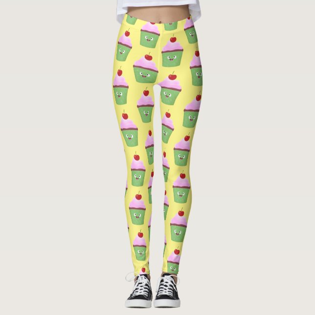 Tecknad av cute lycklig cupkaka leggings (Framsida)