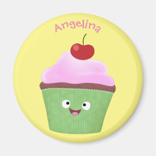 Tecknad av cute lycklig cupkaka magnet