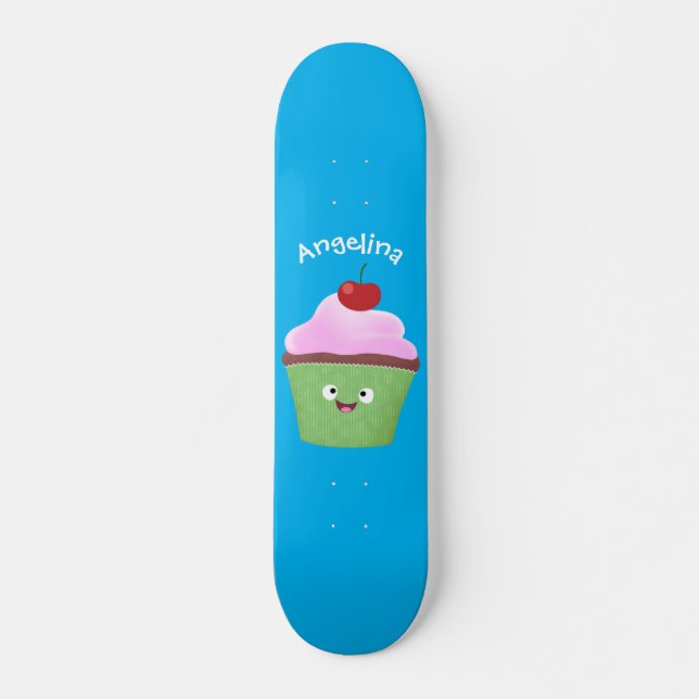 Tecknad av cute lycklig cupkaka mini skateboard bräda 18,5 cm (Framsida)