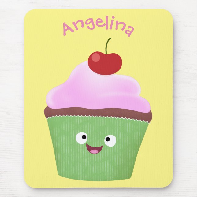 Tecknad av cute lycklig cupkaka musmatta (Framsidan)