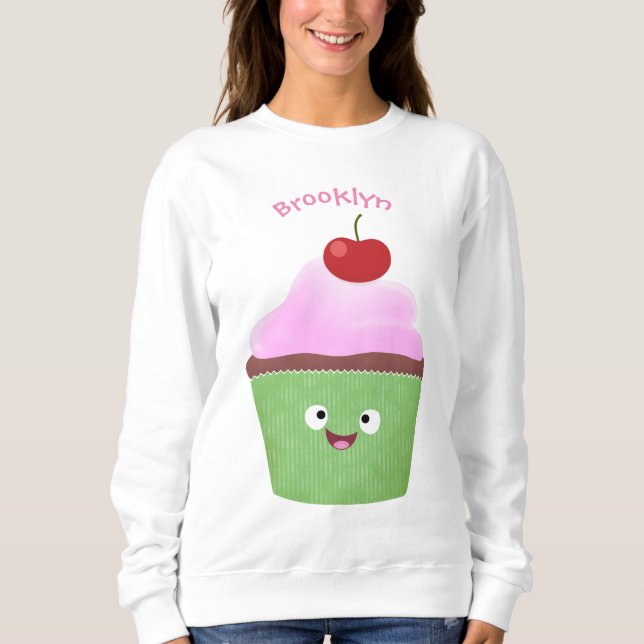 Tecknad av cute lycklig cupkaka t shirt (Framsida)