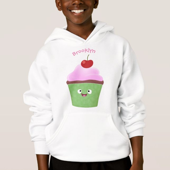 Tecknad av cute lycklig cupkaka t shirt (Framsida)