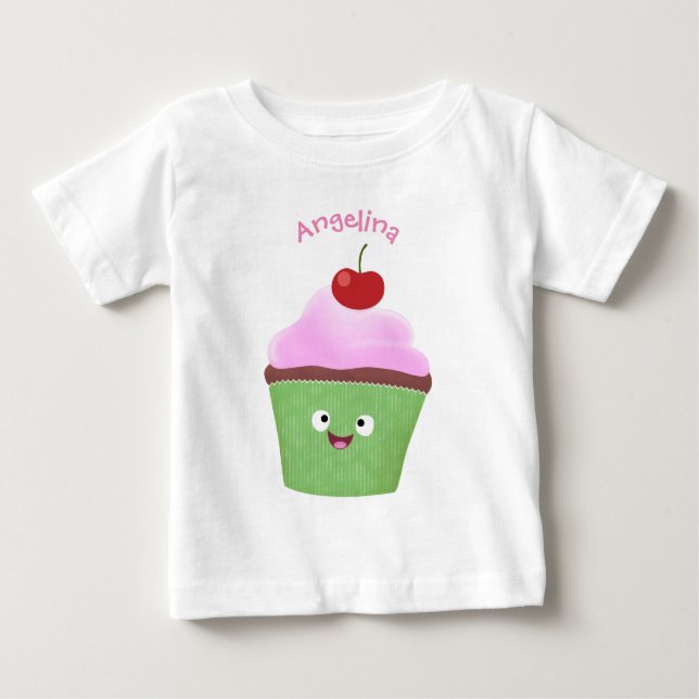 Tecknad av cute lycklig cupkaka t shirt (Framsida)