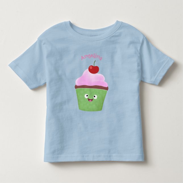 Tecknad av cute lycklig cupkaka t shirt (Framsida)