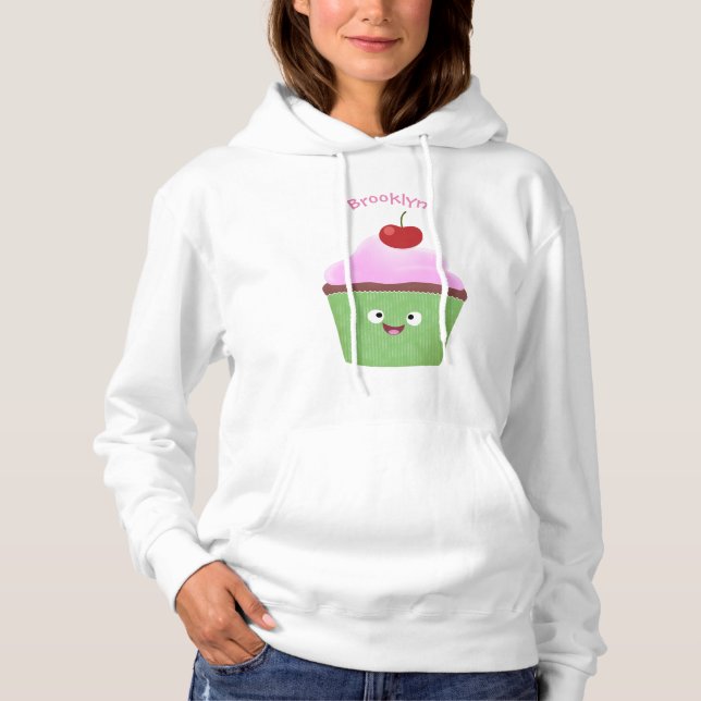 Tecknad av cute lycklig cupkaka t shirt (Framsida)