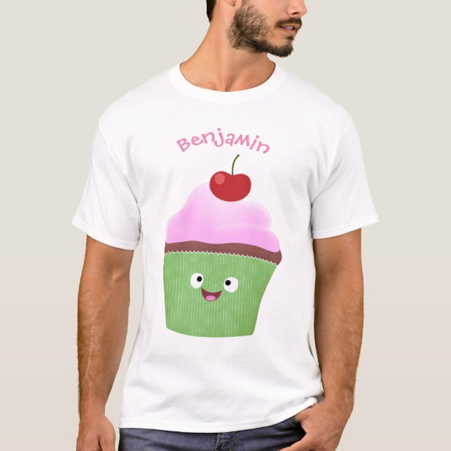 Tecknad av cute lycklig cupkaka t shirt (Framsida)