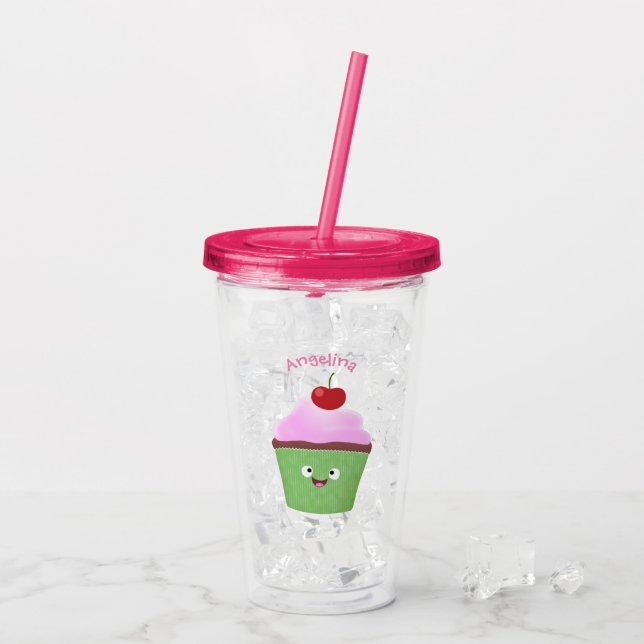 Tecknad av cute lycklig cupkaka take away mugg (Baksida Ice)