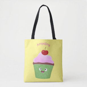 Tecknad av cute lycklig cupkaka tygkasse