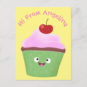 Tecknad av cute lycklig cupkaka vykort