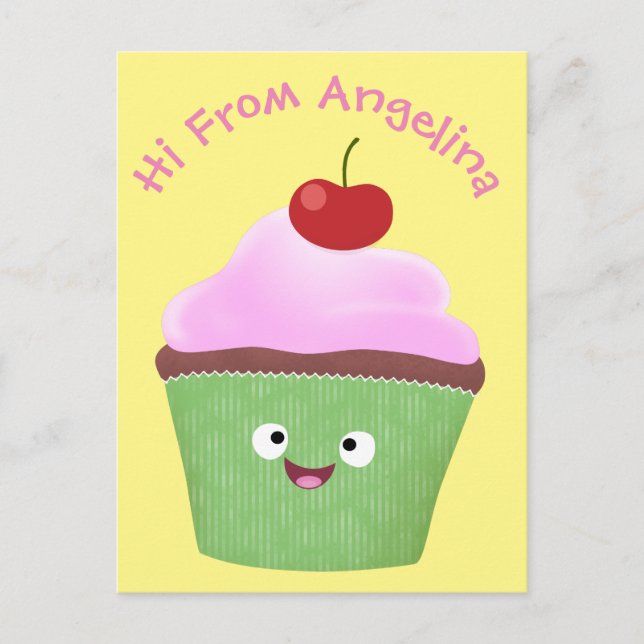 Tecknad av cute lycklig cupkaka vykort (Framsida)