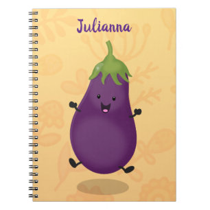 Tecknad av Cute lycklig eggplant eggplant Anteckningsbok