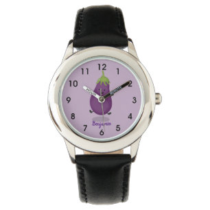 Tecknad av Cute lycklig eggplant eggplant Armbandsur