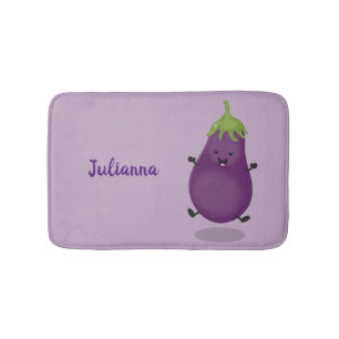 Tecknad av Cute lycklig eggplant eggplant Badrumsmatta