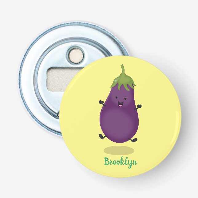 Tecknad av Cute lycklig eggplant eggplant Flasköppnare (Framsidan)