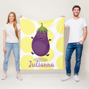 Tecknad av Cute lycklig eggplant eggplant Fleecefilt