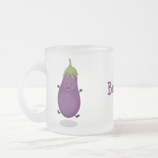Tecknad av Cute lycklig eggplant eggplant Frostad Glasmugg (Vänster)