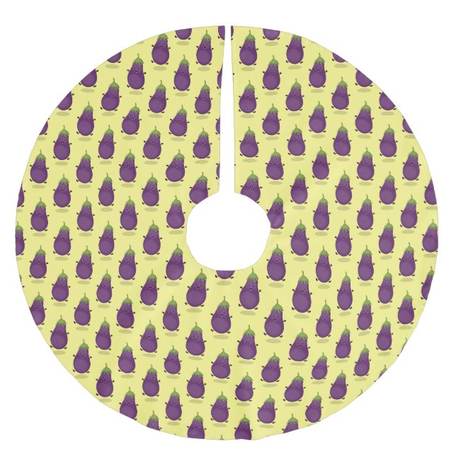 Tecknad av Cute lycklig eggplant eggplant Julgransmatta Borstad Polyester (Framsidan)