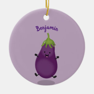 Tecknad av Cute lycklig eggplant eggplant Julgransprydnad Keramik
